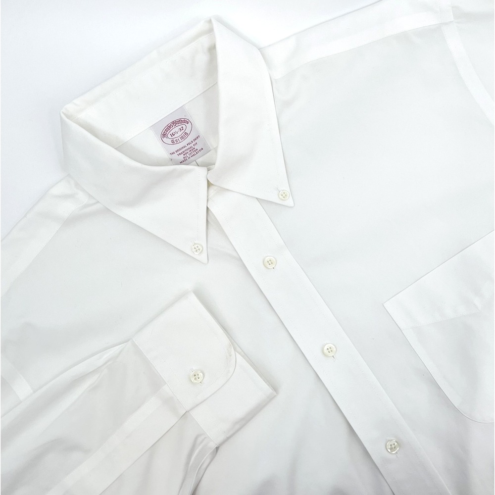 BROOKS BROTHERS Mens 16-1/2/32 White Traditional Fit Non-Iron Dress Shirt Pocket